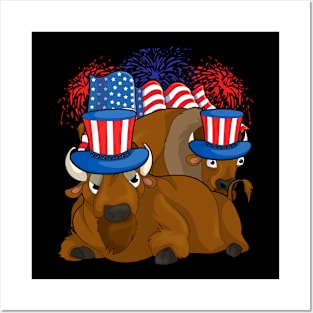 Patriotic American Bison Animal Lover Buffalo 4th Of July Posters and Art